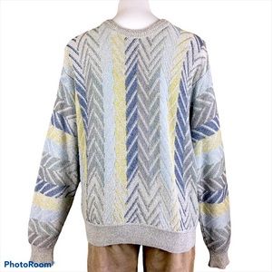 Norm Thompson Vintage Escape from the ordinary cotton bland blue yellow sweater